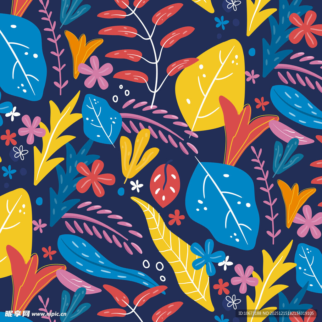 多彩花卉植物无缝图案