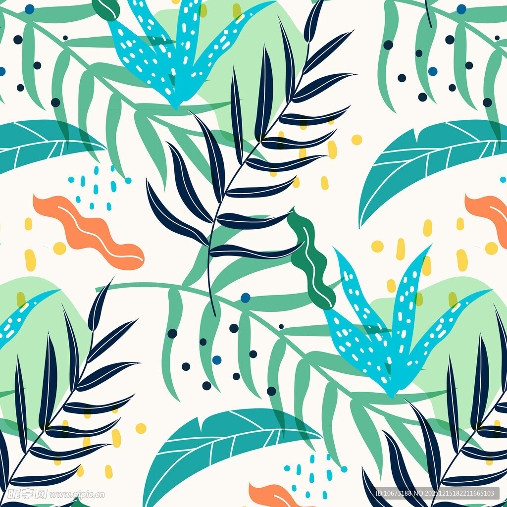热带植物叶花卉图案背景