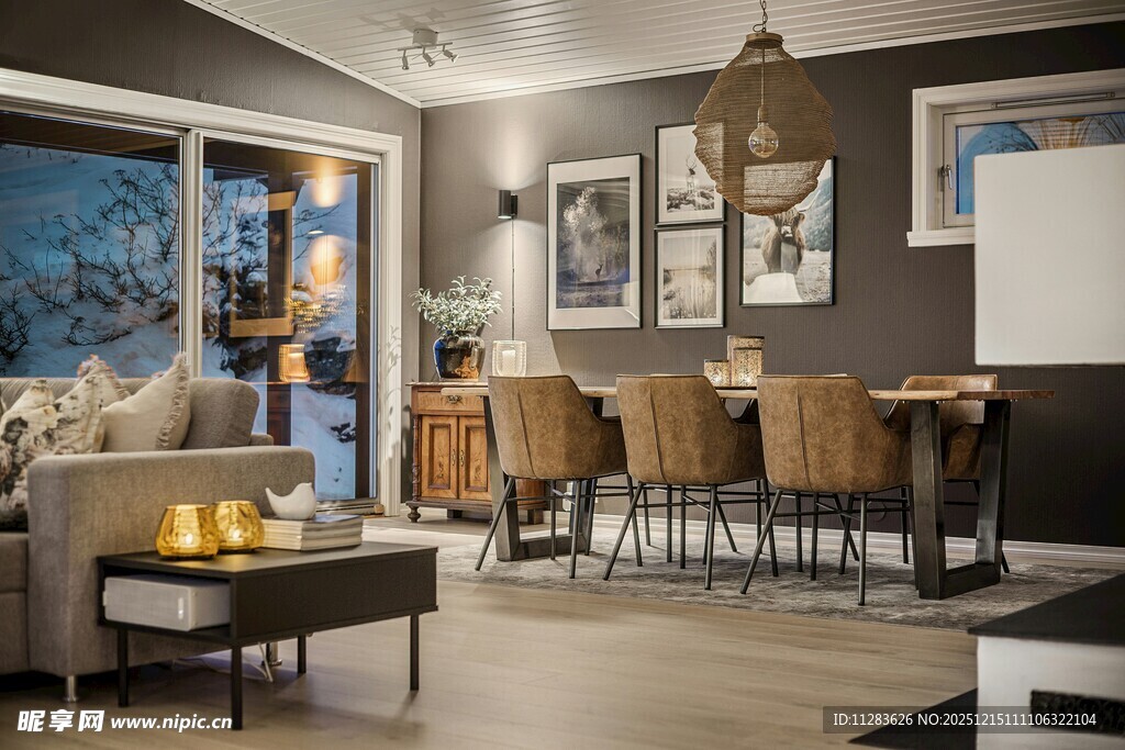 现代温馨客厅与用餐区场景