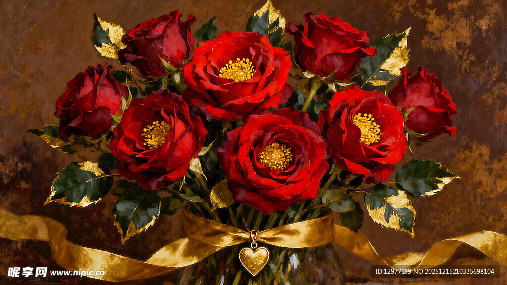 红玫瑰金饰精美花束