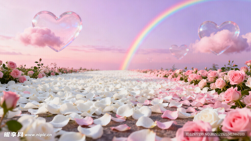 梦幻花海中的浪漫彩虹