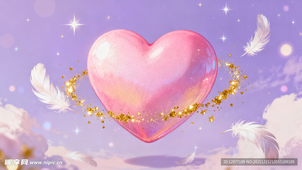 梦幻粉色爱心飘浮云端
