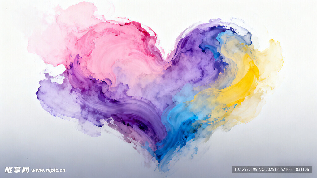 水彩绘就的心形梦幻图案