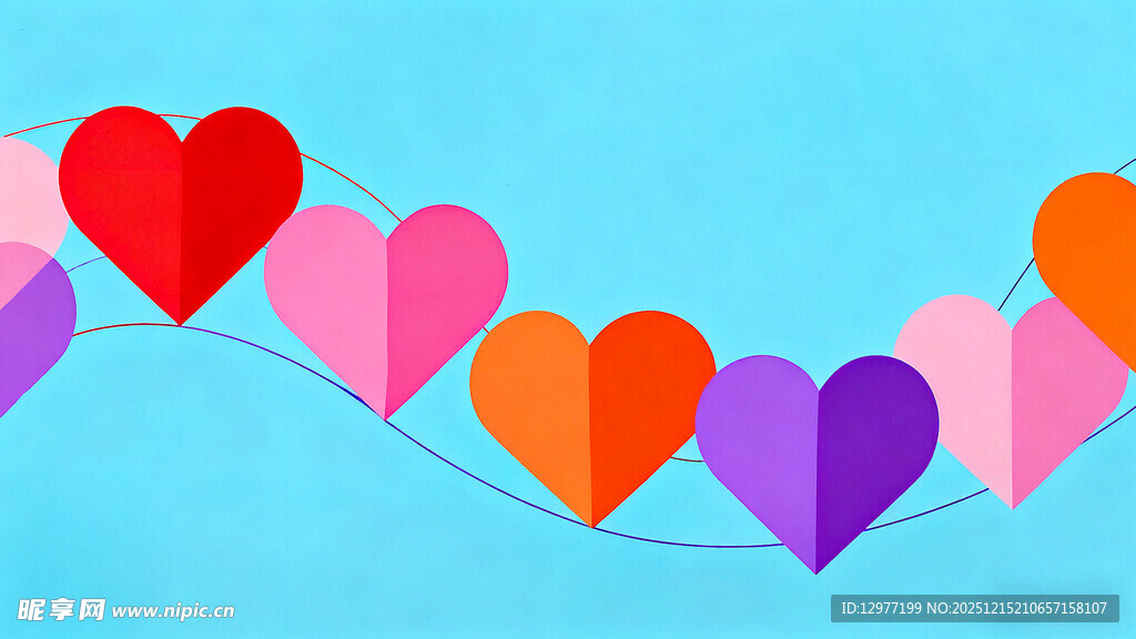 彩色爱心串饰装点蓝天