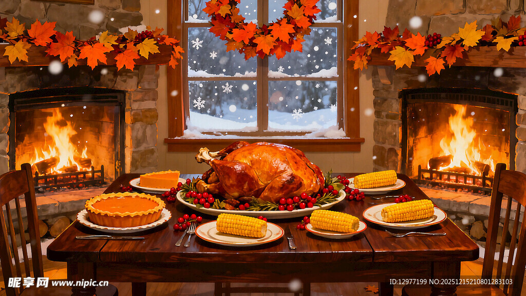 温馨感恩节家庭聚餐场景