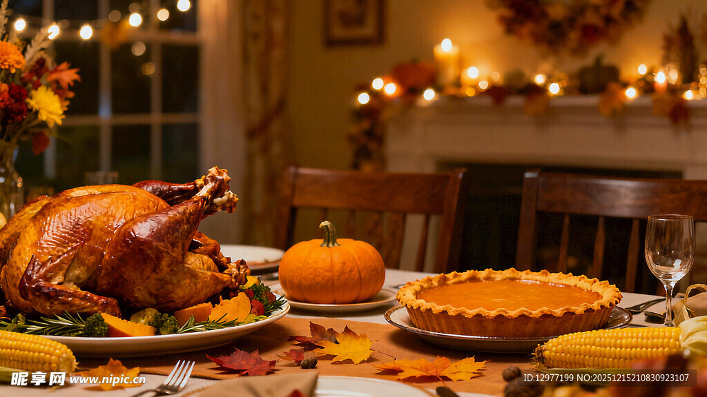 丰盛感恩节餐桌美食