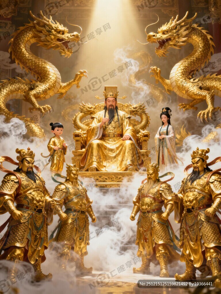 玉皇大帝坐金灿灿龙椅宝座