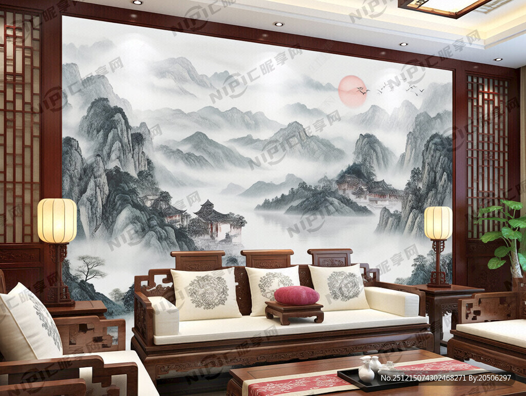 中式家具沙发背景墙图片