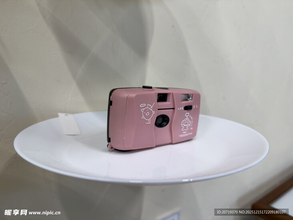 粉色复古相机摆件展示