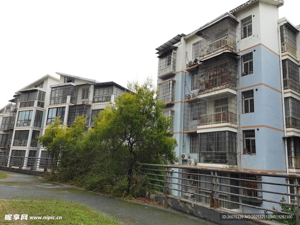 多层居民楼与周边绿植景观