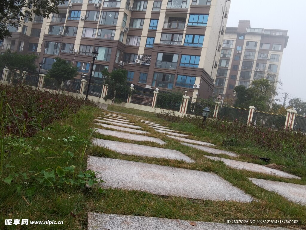 小区内的石板小径景观