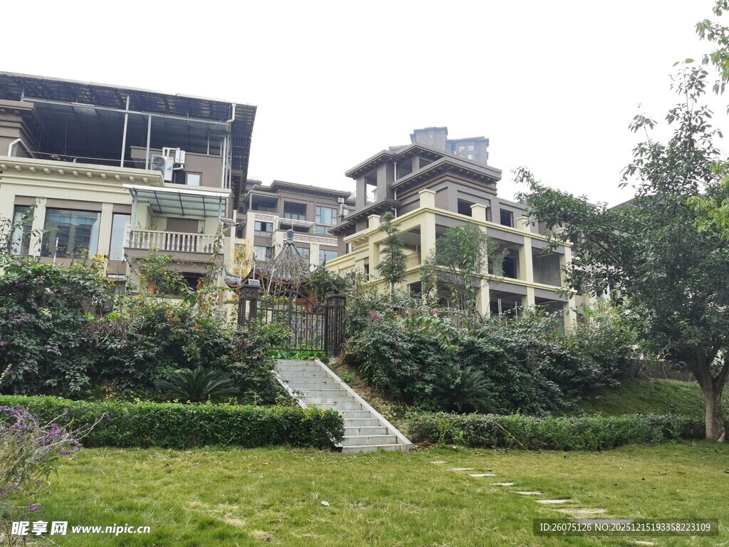 豪华别墅与绿意庭院景观