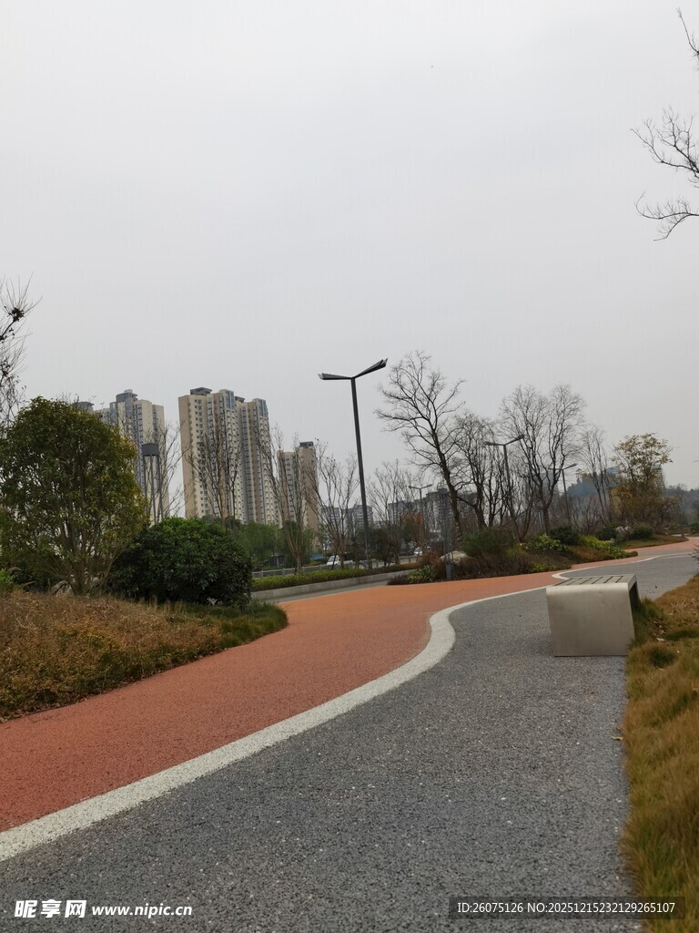 城市中蜿蜒的多彩步道