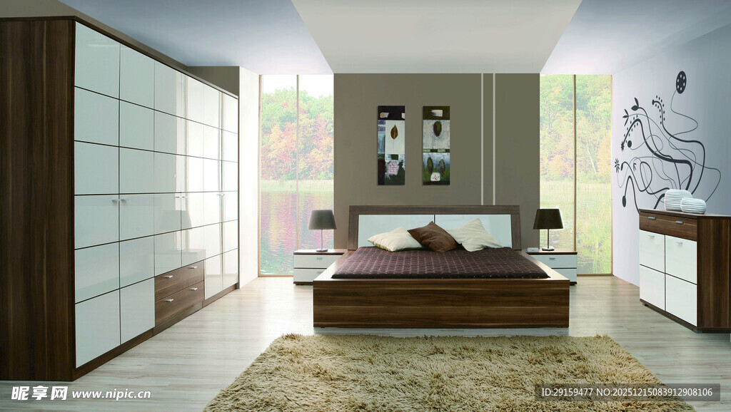 现代简约风格卧室全景