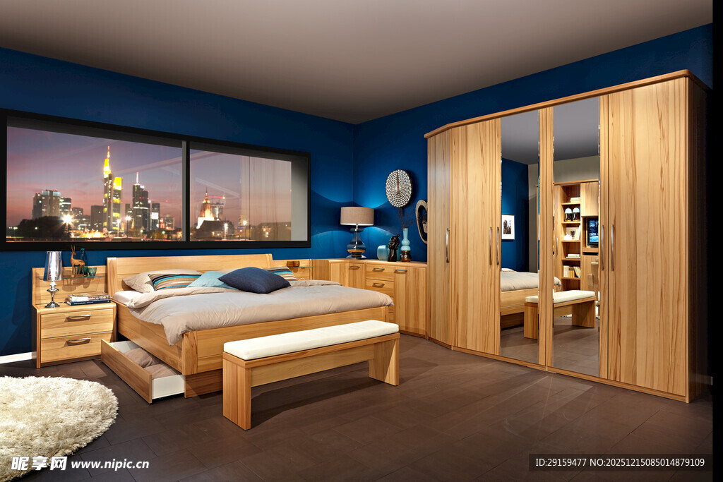 现代简约风蓝色系卧室空间