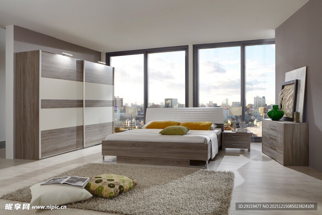 现代简约风格卧室全景