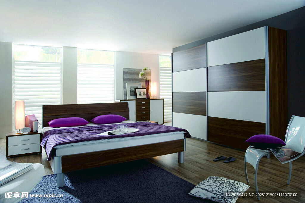 现代简约风紫色调卧室
