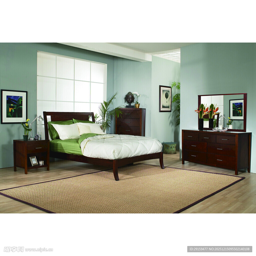 清新绿调卧室家具布置