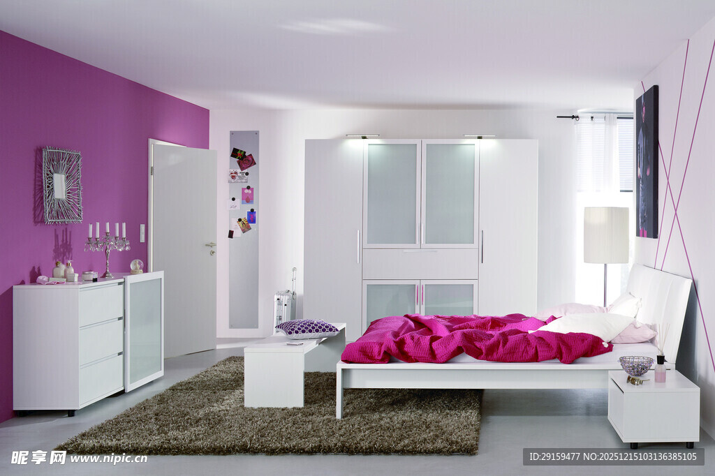 紫色系现代简约卧室空间