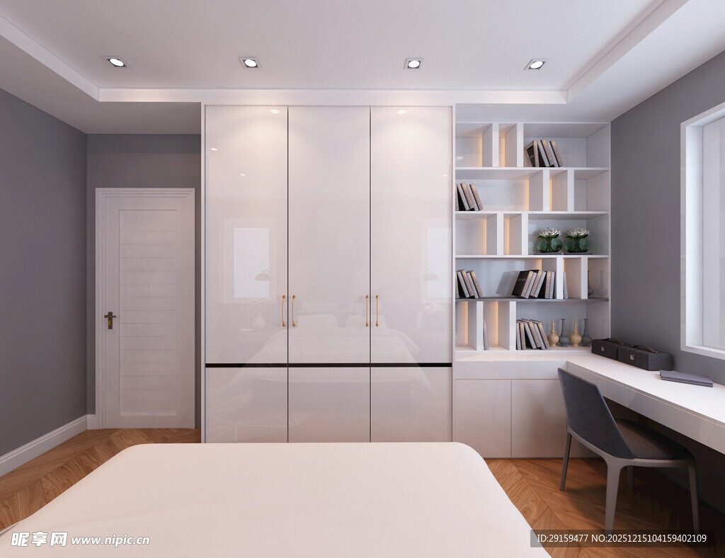 现代简约风格卧室书房一体