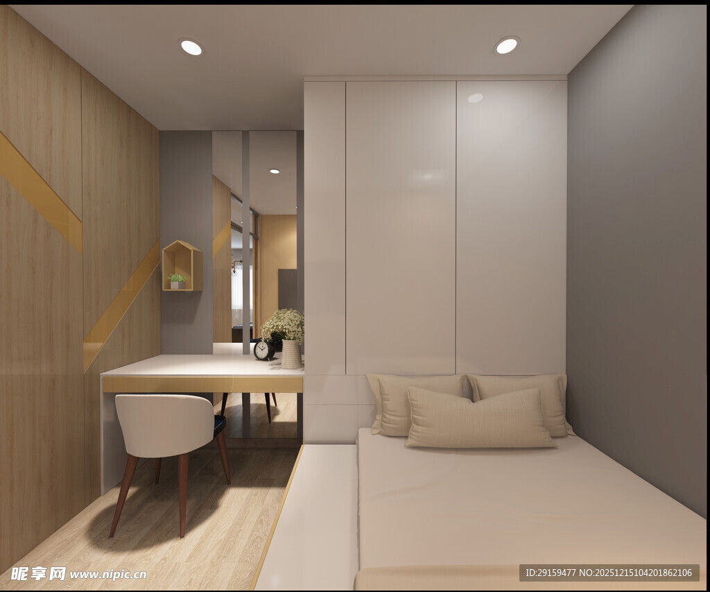 简约卧室书房一体化空间