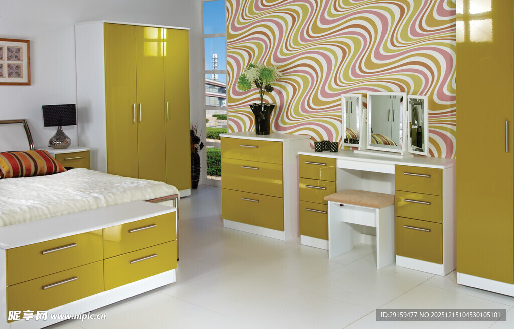 现代简约风黄色系卧室