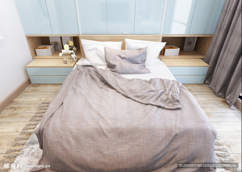 简约舒适卧室床铺场景
