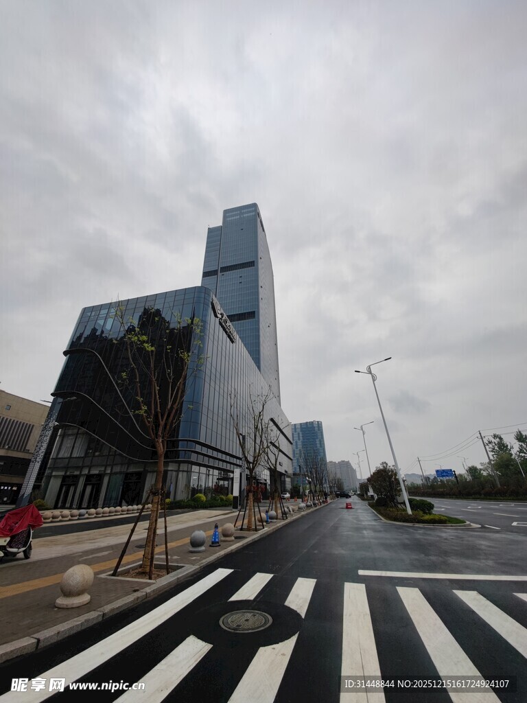 城市街道旁的现代高楼景观