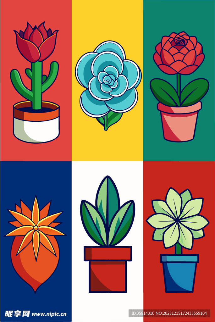 多彩盆栽插画尽显生机