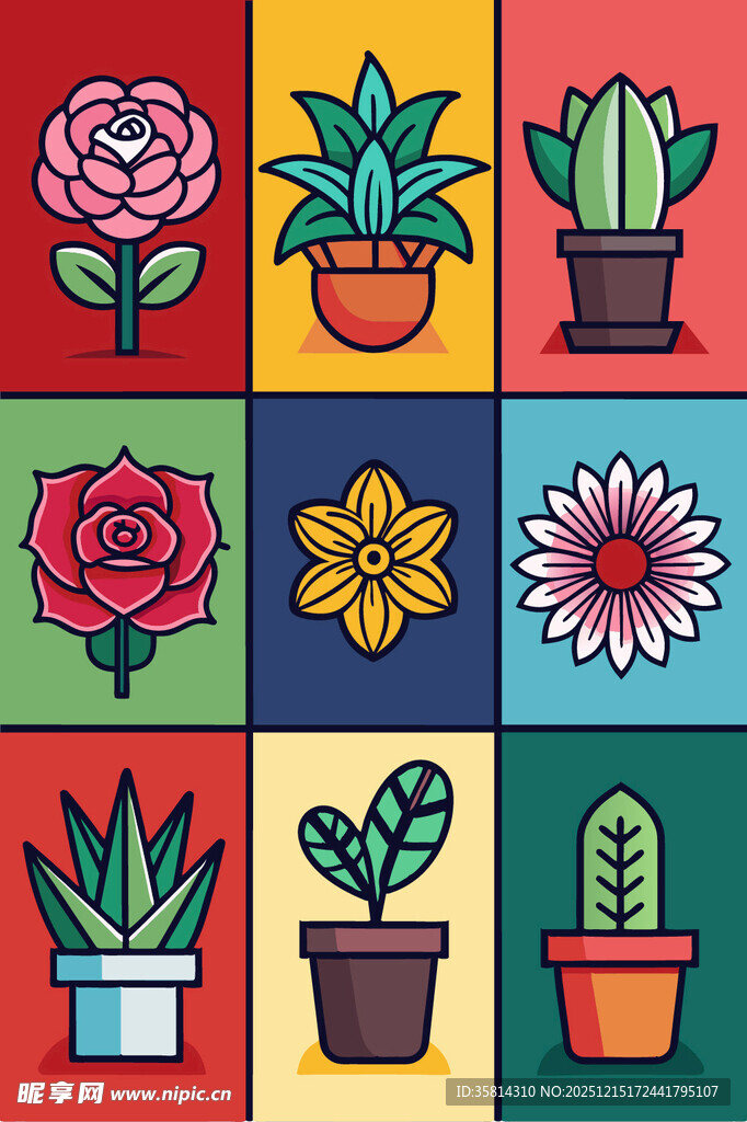 多彩盆栽图案清新又可爱