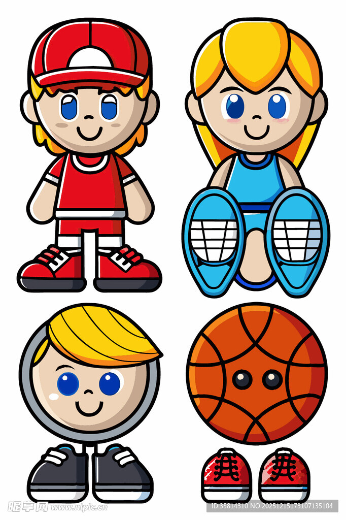 卡通运动角色与运动装备