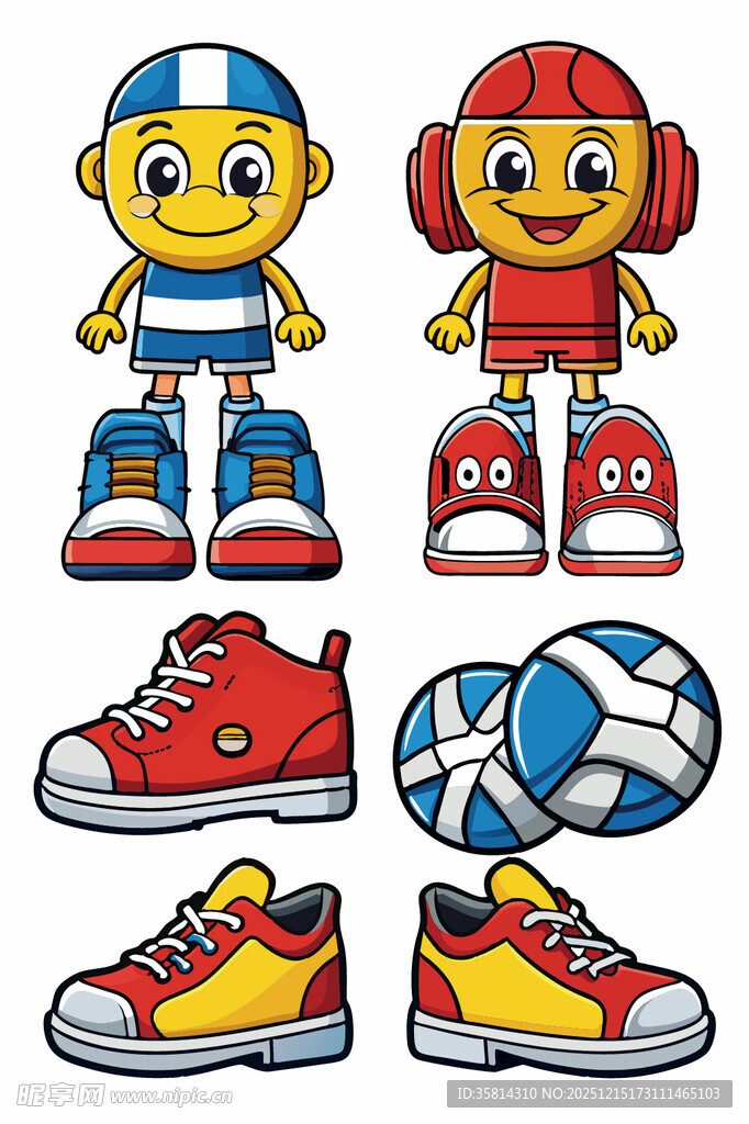 卡通足球小子与运动装备