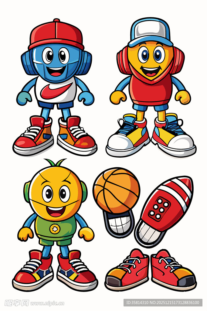 卡通运动角色与运动装备