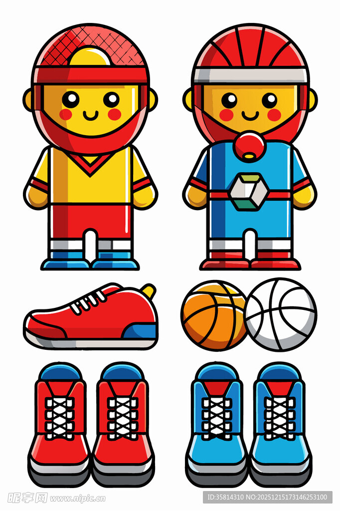 卡通篮球人物与装备