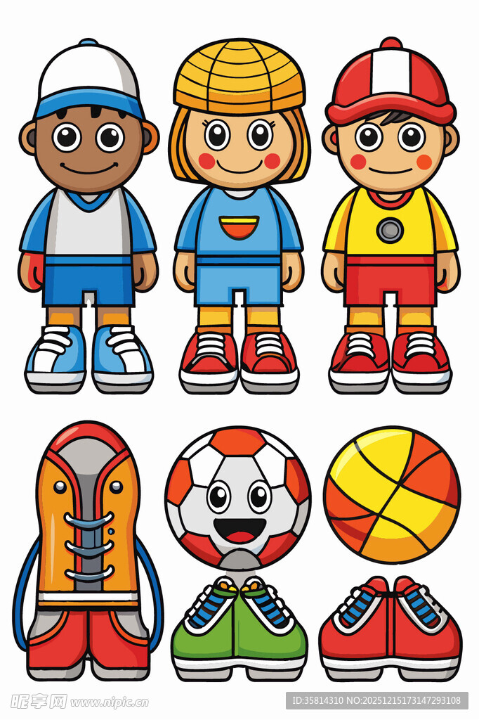 儿童足球装备与卡通球员