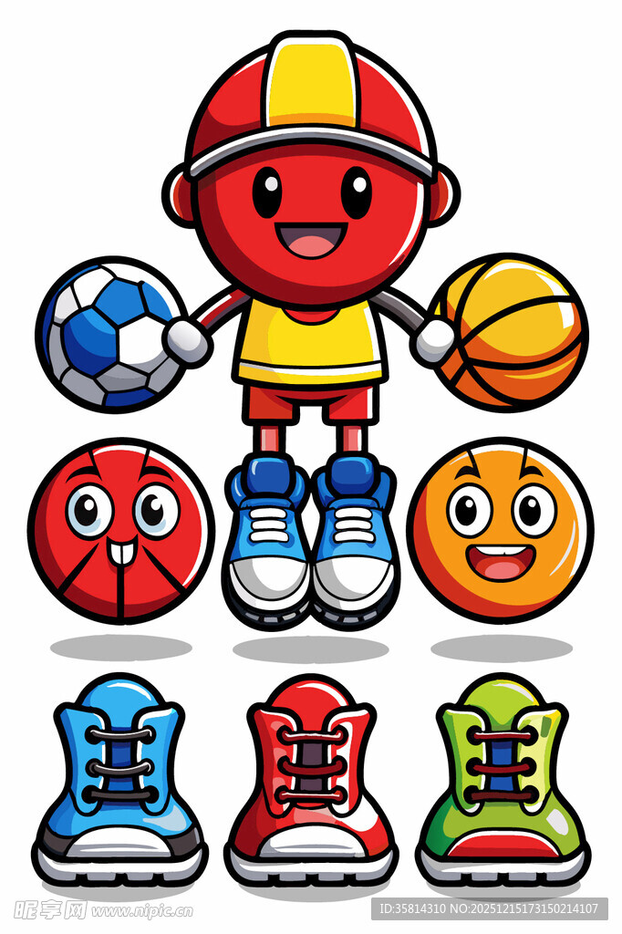 卡通运动角色与球类鞋类