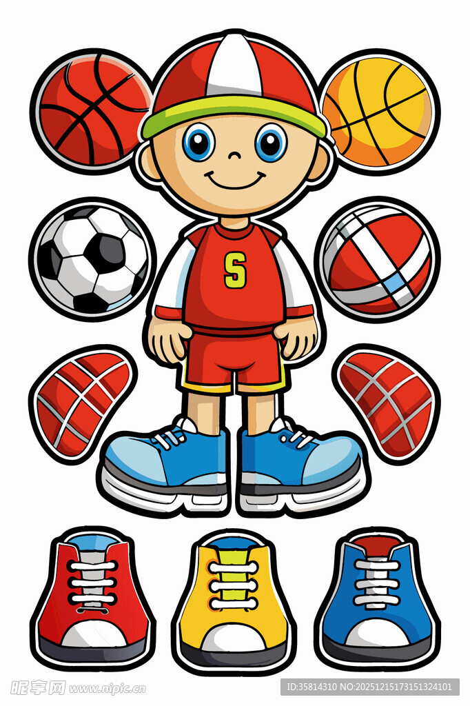 运动女孩与多样体育用品