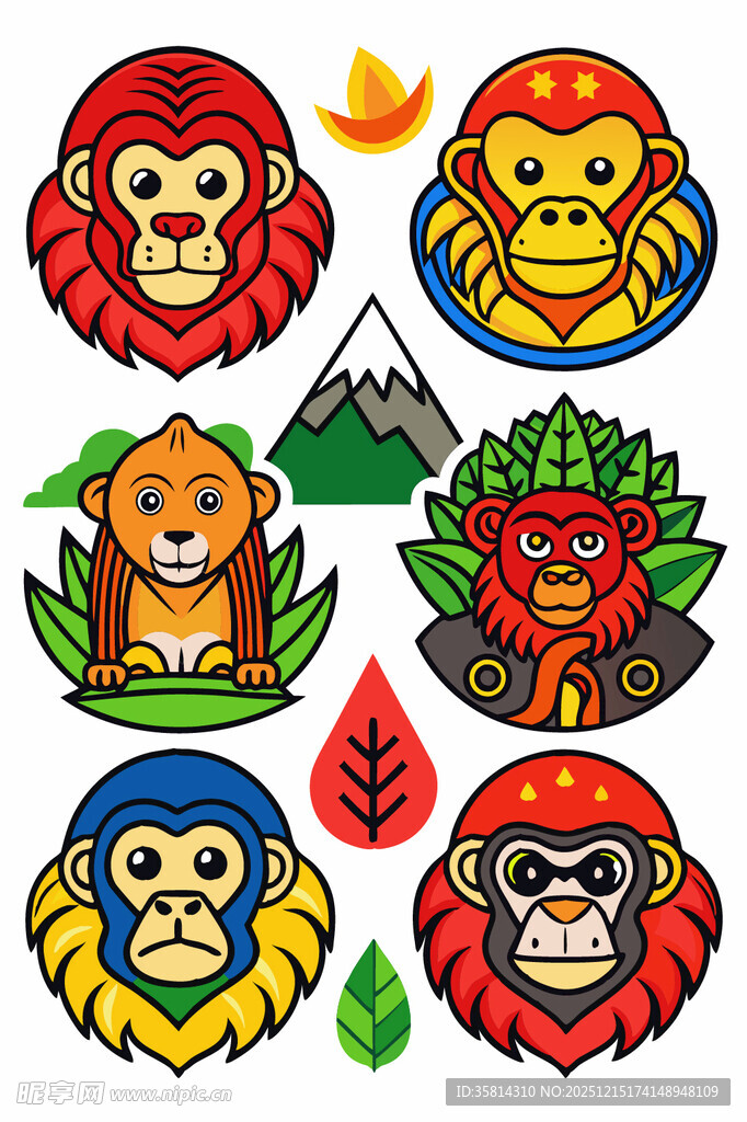 多彩猴子动物图案集合