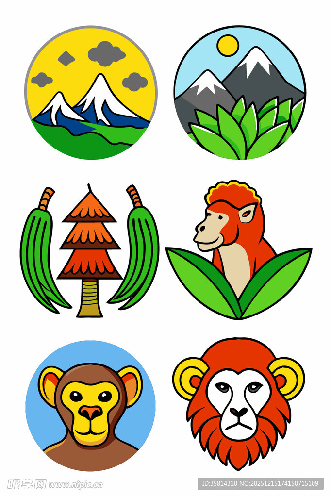 动物与自然风景图标集