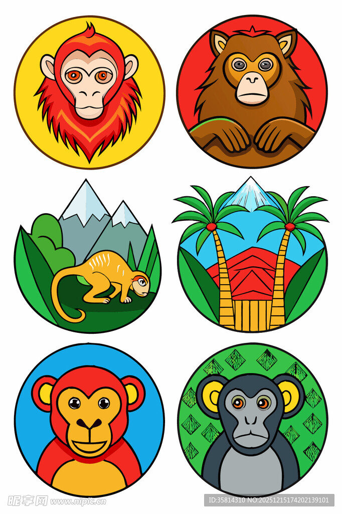 多彩猴子卡通图案集合