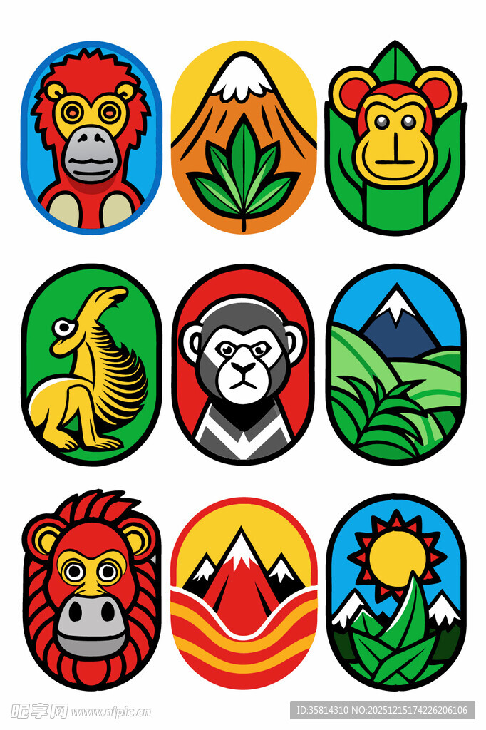 多彩动物与自然图标集合