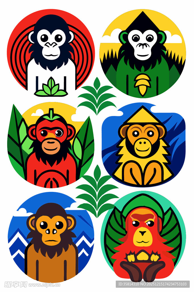 多彩灵长类动物插画图案