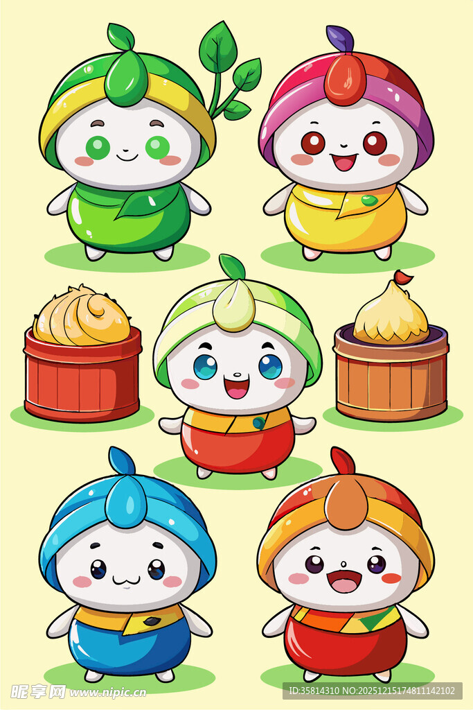 可爱果蔬卡通人物与美食