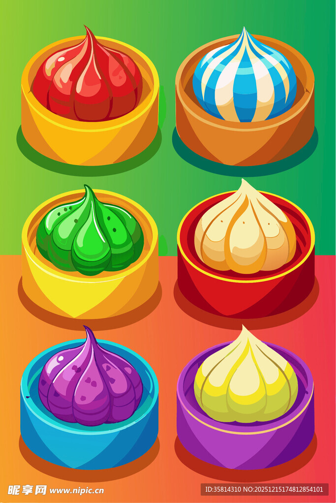 多彩卡通风格美味糕点