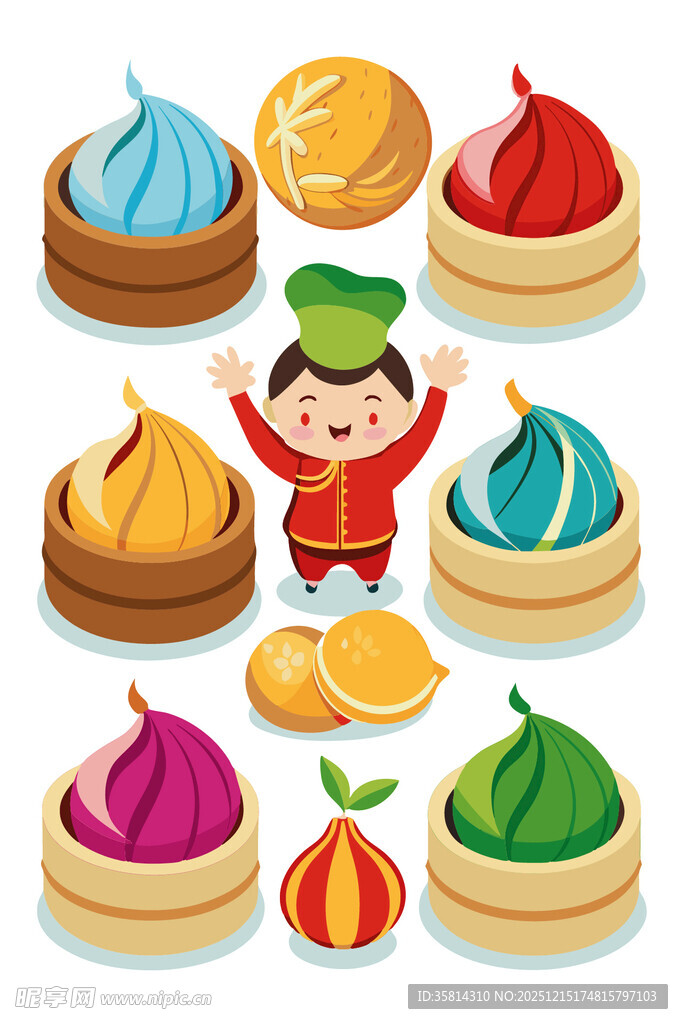 多彩面点与欢乐厨师形象