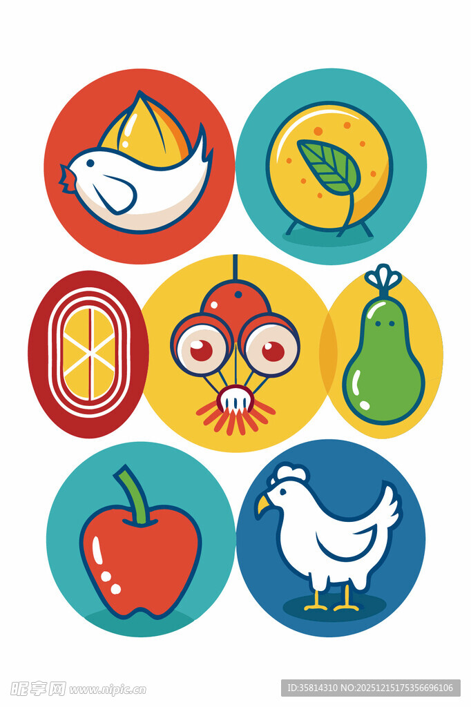 可爱卡通食物与动物图标