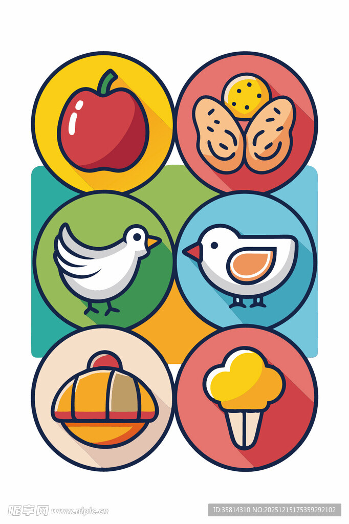 多彩食物与动物图标集合