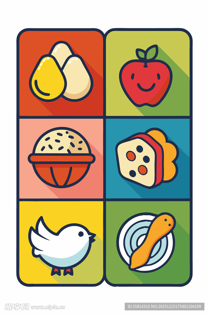 多彩食物与动物图标集合