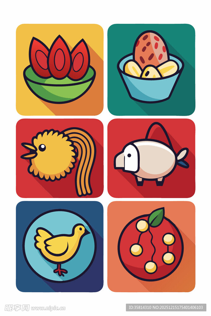 多彩卡通食物与动物图案