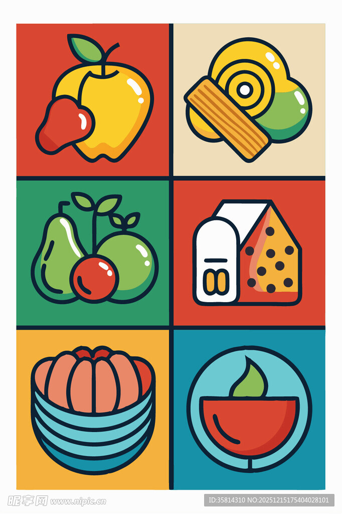 多彩水果与糕点图标集